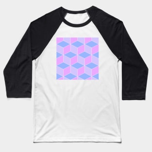 Pastel Pink Blue and Purple Cube Geometric Pattern Baseball T-Shirt